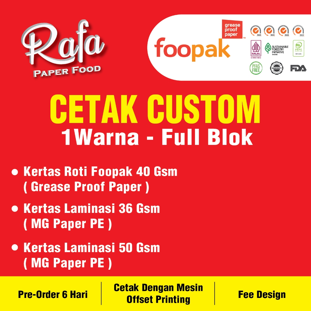 Cetak Custom Full Blok Kertas Roti & Kertas Laminasi
