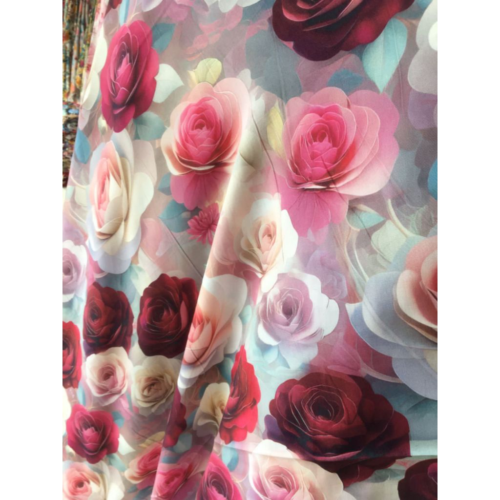 kain katun rayon viscose premium motif bunga terbaru dasar putih