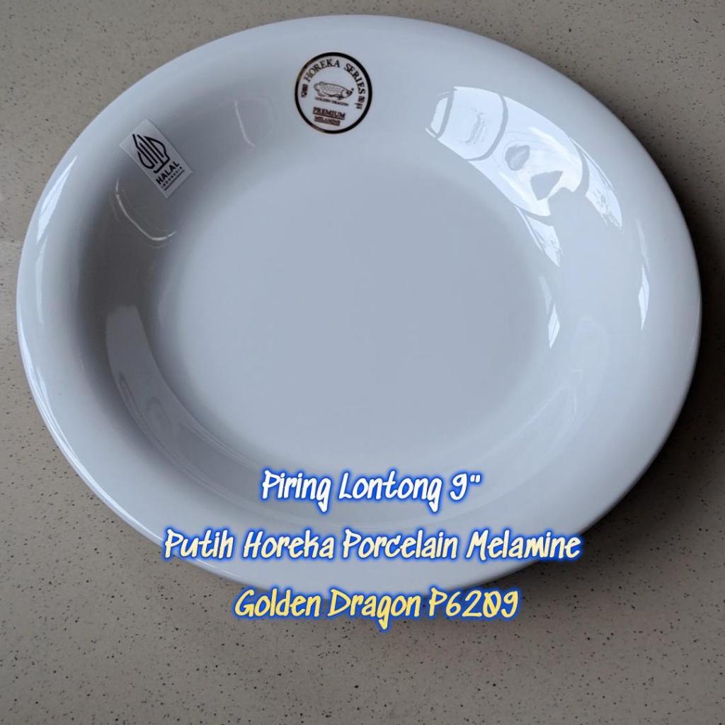 Piring Lontong 9" Putih Horeka Porcelain Melamine - Golden Dragon P6209