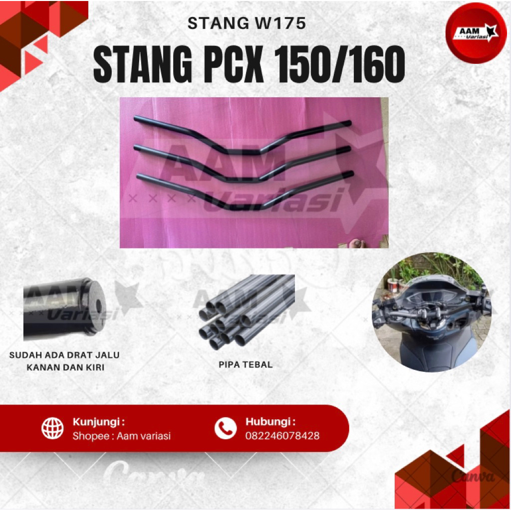 Stang/Stir w175 PCX Hitam Ceper pendek Custom thailand setang PNP PCX 150 160