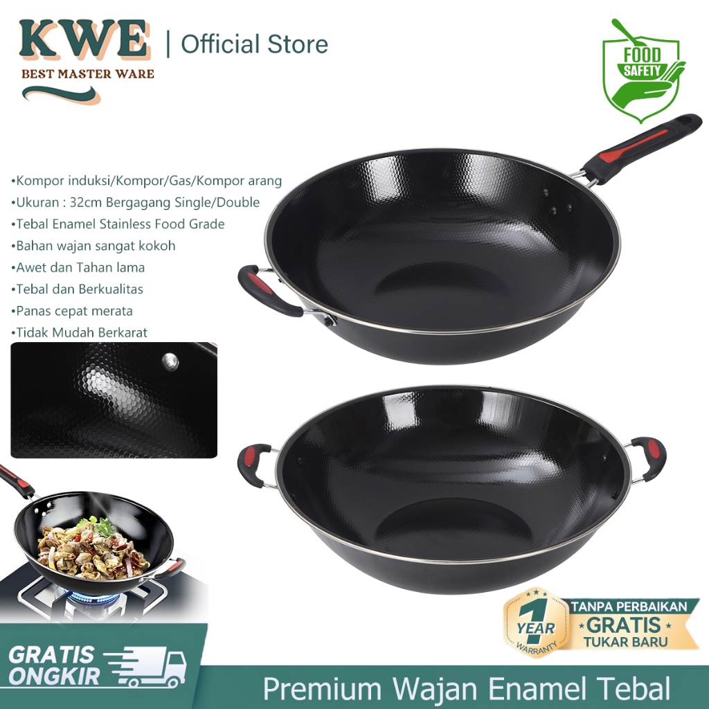 KWE Premium Wajan Enamel anti lengket Wajan Penggorengan Tebal Enamel Stainless Food Grade Frying Pa