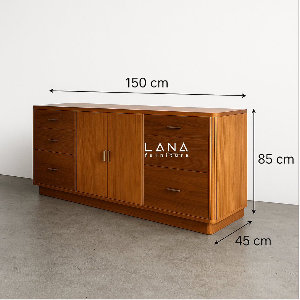 Bufet Kayu Jati Solid Minimalis Modern – Panjang 150cm x Tinggi 85cm x Dalam 45cm – Finishing Natura