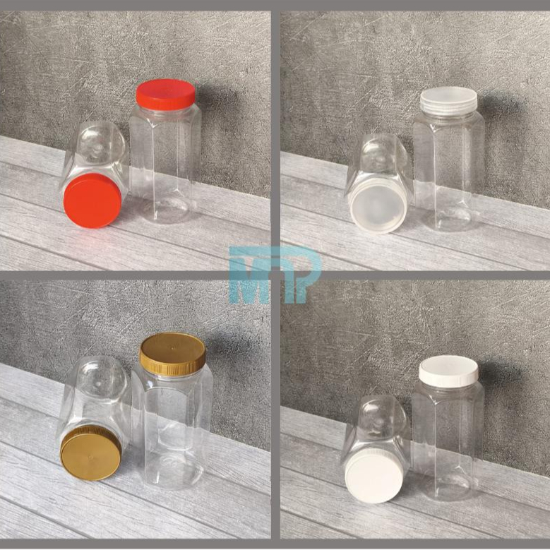 Jar Toples Plastik 250-500ml Kotak Hexagonal Tutup Plastik