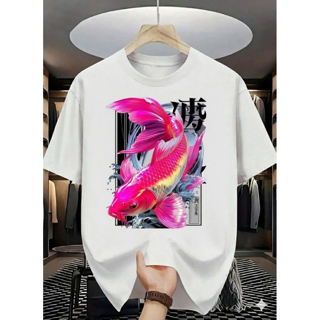 KAOS MOTIF ikan KOI PINK edisi jepang