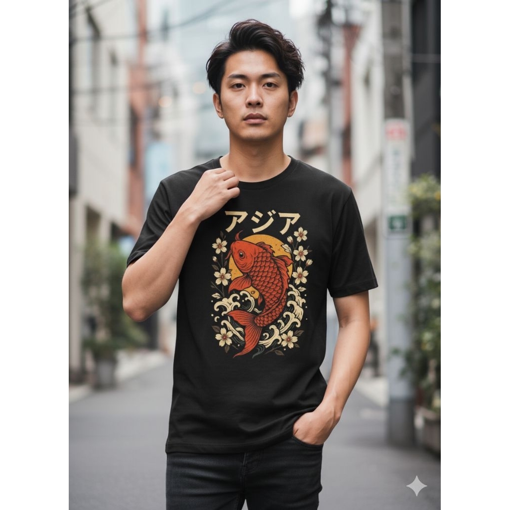 KAOS MOTIF Ikan KOI edisi jepang kombed 24s sablon DTF PREMIUM