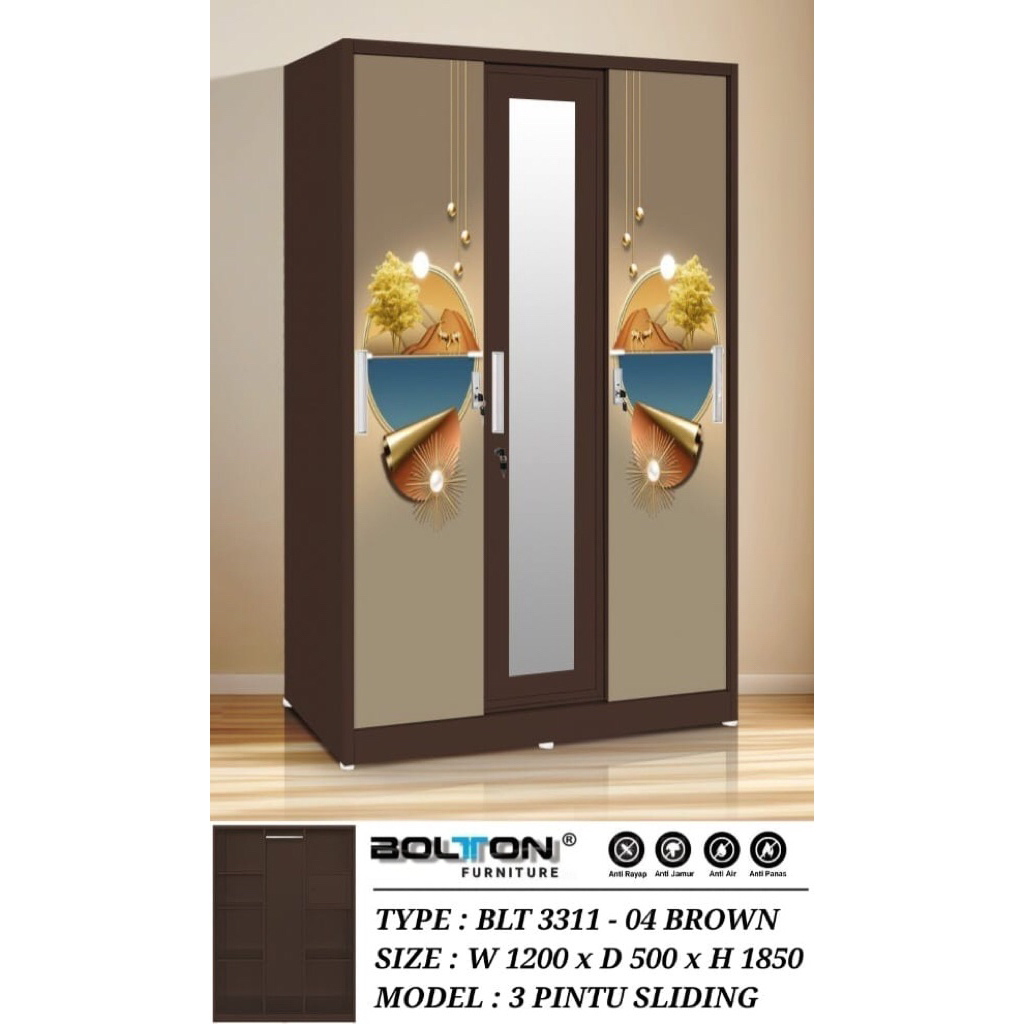 Lemari pakaian besi sliding buka