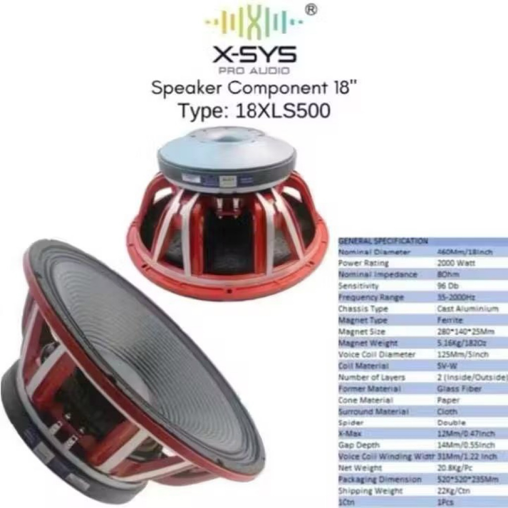 Speaker Komponent 18 inch X Sys 18XLS500 Coil 5 Original Speaker 18inc Xsys 18XLS500 Subwoofer