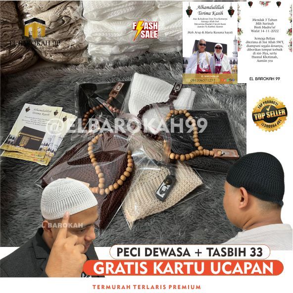 ELBAROKAH99 ELBAROKAH99 Peci Rajut Dewasa Original Turki Asli Katun Elastis Peci Abu Abu