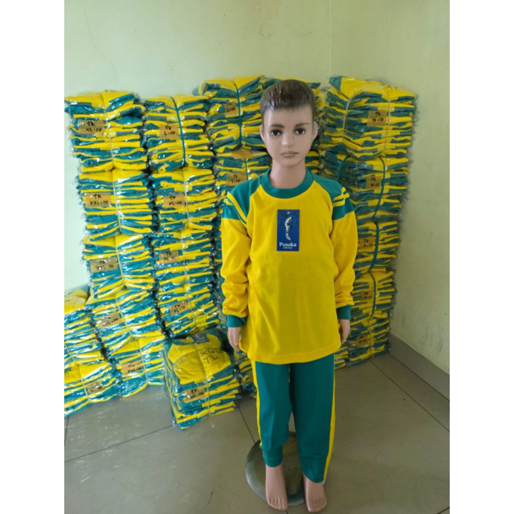 Baju olahraga anak TK /Paud hijau kuning