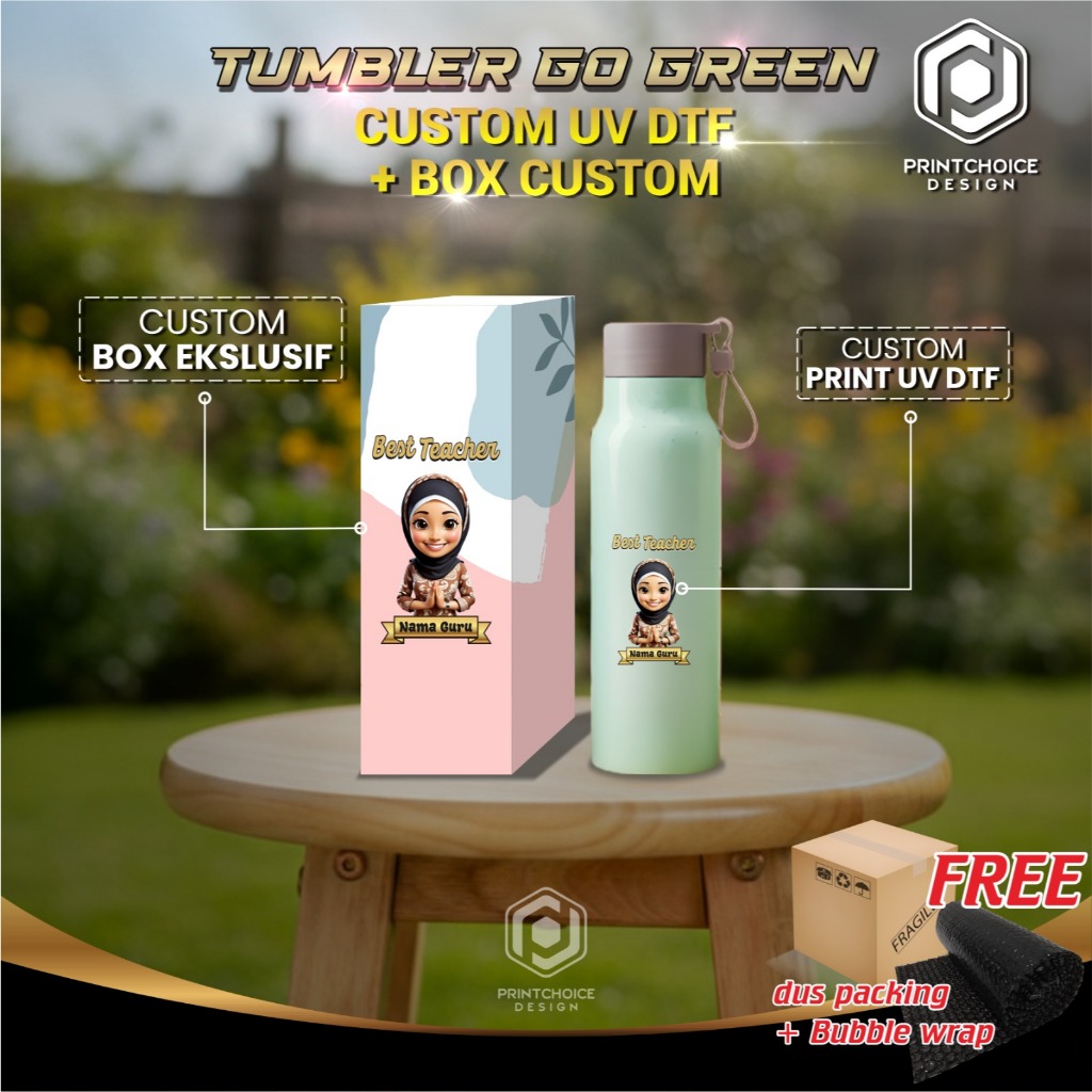 Botol Minum Kaca Custom Guru Souvenir Kado Hadiah Guru Print UV