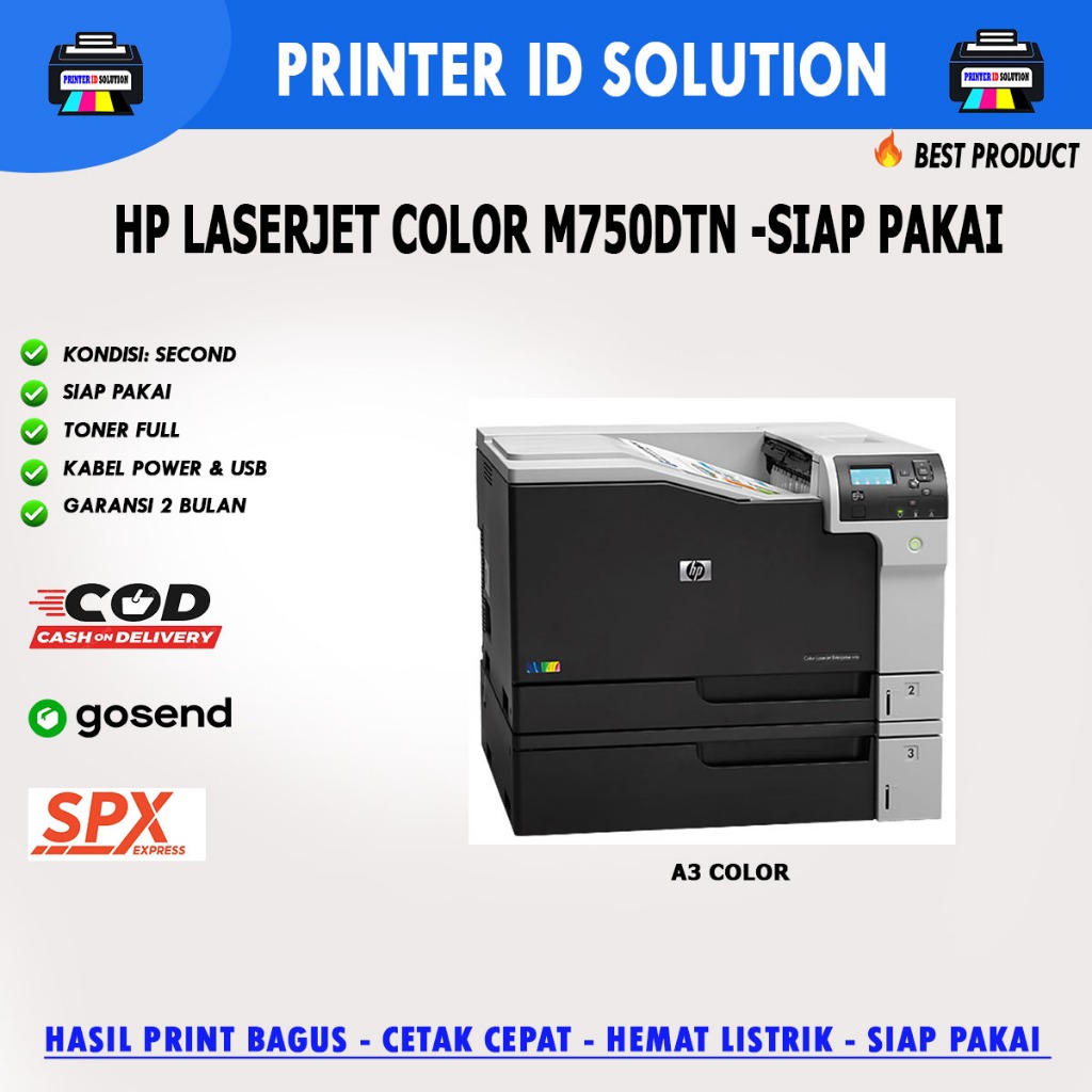 printer a3 hp Color LaserJet Enterprise M750dtn m750dn toner full sudah siap pakai