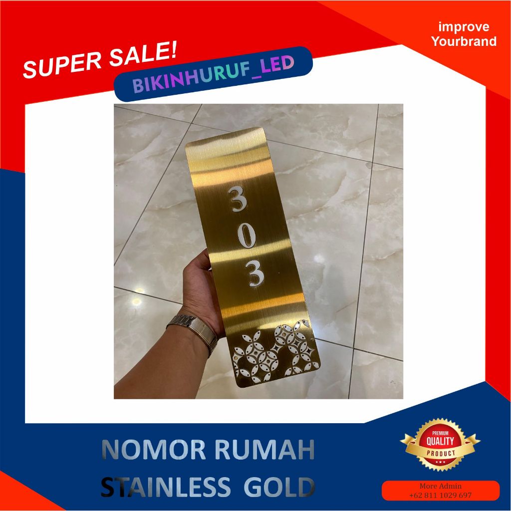 Laser Cuting Nomor Rumah Stainless Gold
