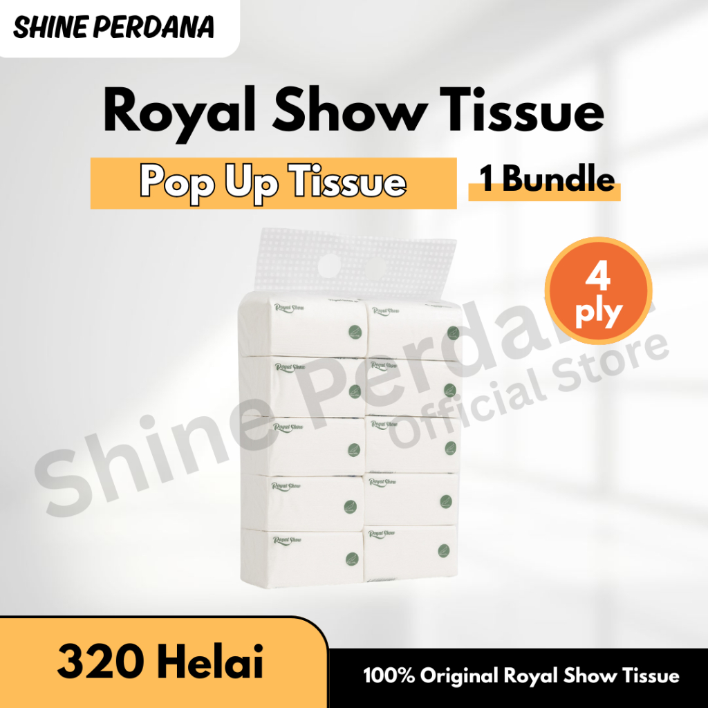 Premium Facial Tissue Pop Up ROYAL SHOW 320 Helai 4 Ply - 1 Bundle Isi 10 Packs
