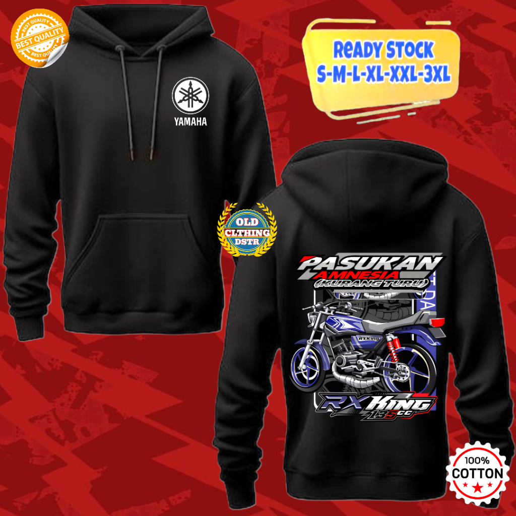 HOODIE JUMPER OTOMOTIF RX KING PASUKAN AMNESIA KURANG TURU 135 CC DESIGN NEW BAHAN PREMIUM COTTON FL