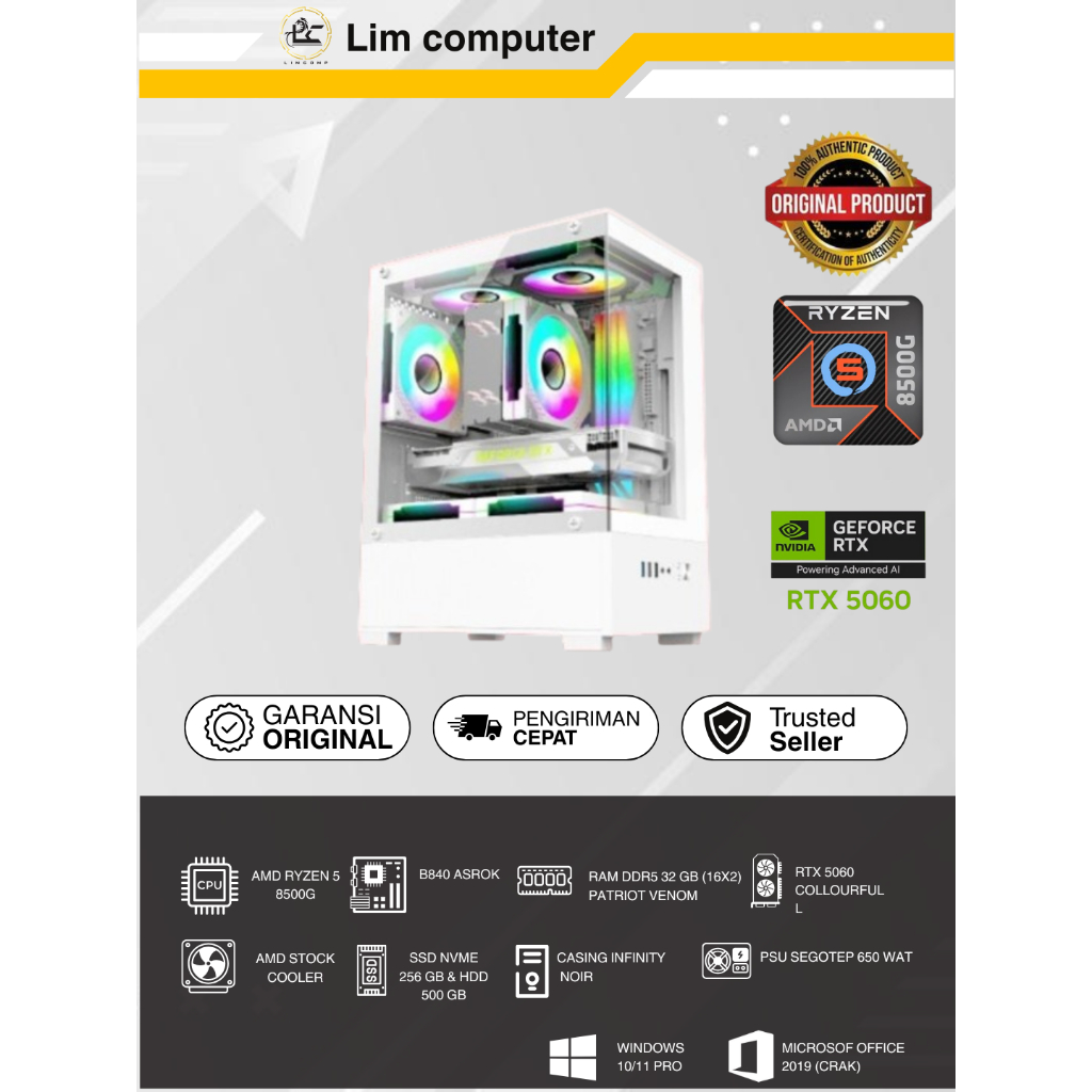 RAKITAN PC GAMING RYZEN 5 8500G/32 GB/256 GB NVME & 500GB HDD/RTX 5060 8GB