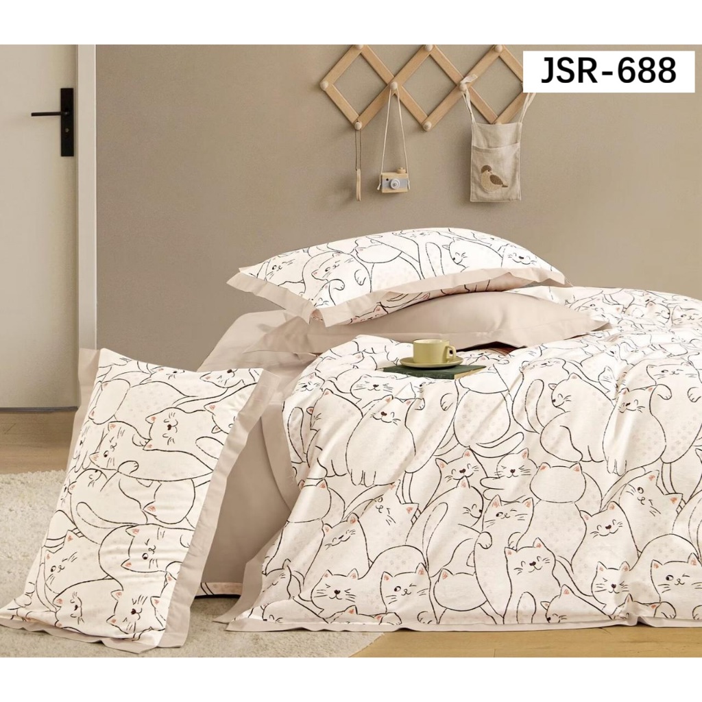 sprei ukuran single bahan katun jepang semi reactive kode JSR-688 motif kucing (belum termasuk bed c