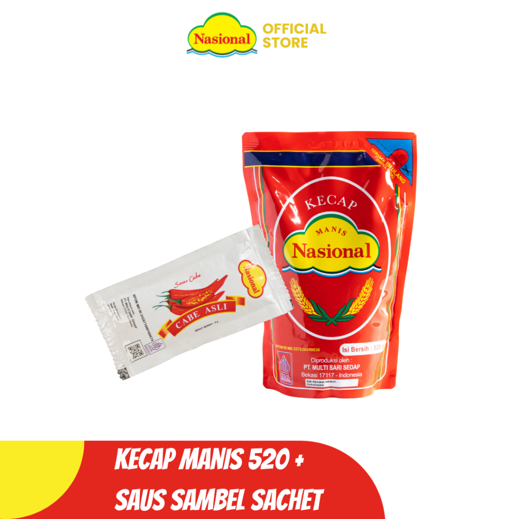 Nasional Kecap Manis 520 ml + Saus Sambel Sachet