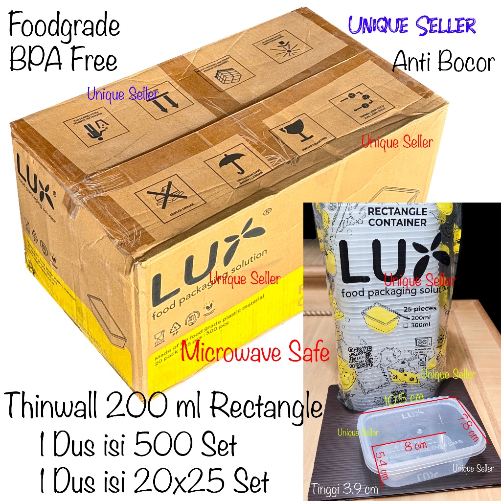 [1Dus] Thinwall Rectangle 200 ml LUX isi 500 pcs Thinwal Thinwall Persegi Panjang Kotak Makan 200ml