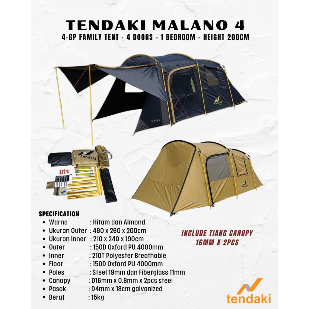 Tenda Camping Borneo 4 / Tendaki Borneo 4 Merah / Tenda Borneo 4 Orange / Tenda Double Layer / Tenda