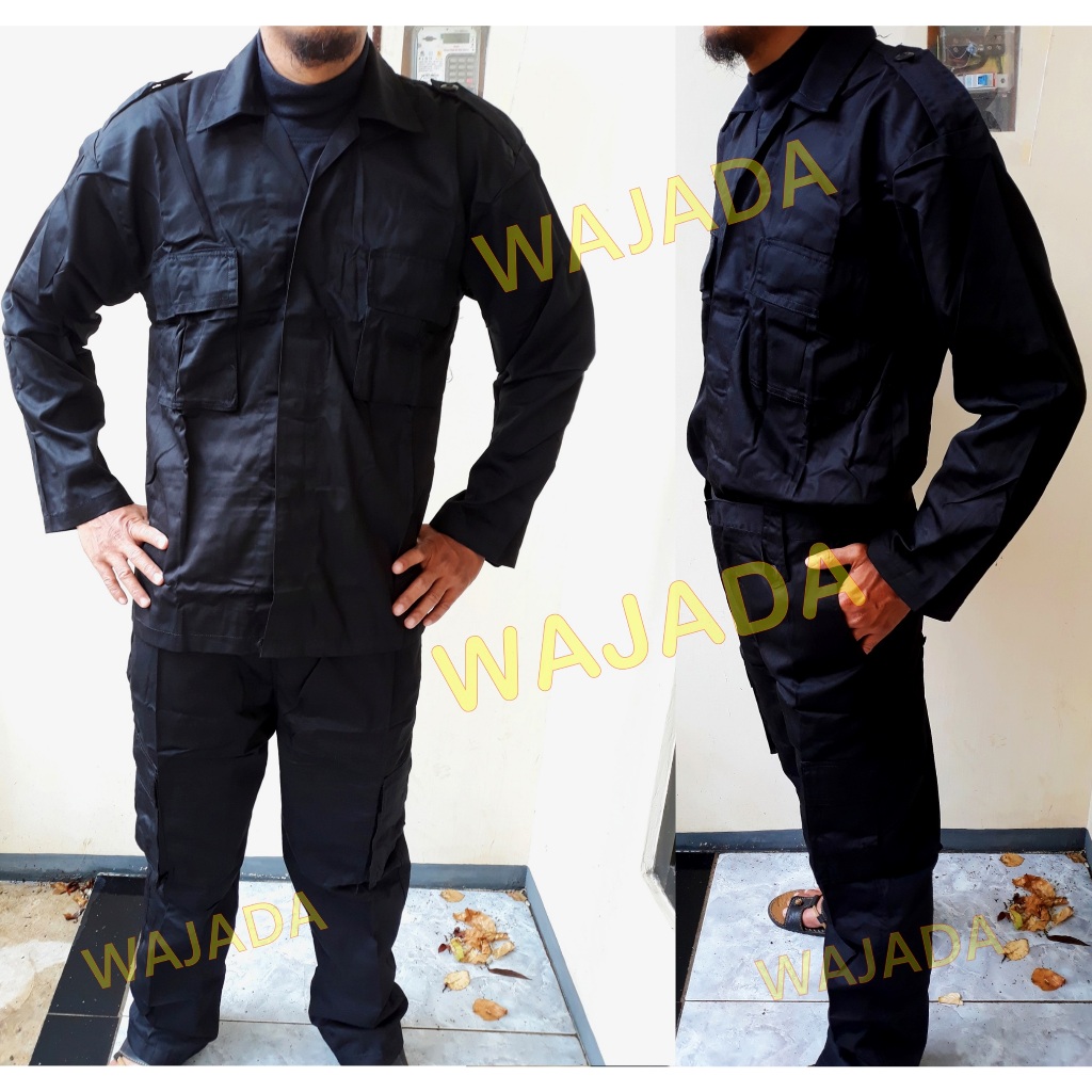 Seragam PDL Tactical Hitam Brimob Bahan American Drill Baju Setelan PDL Hitam Seragam PDL Hitam