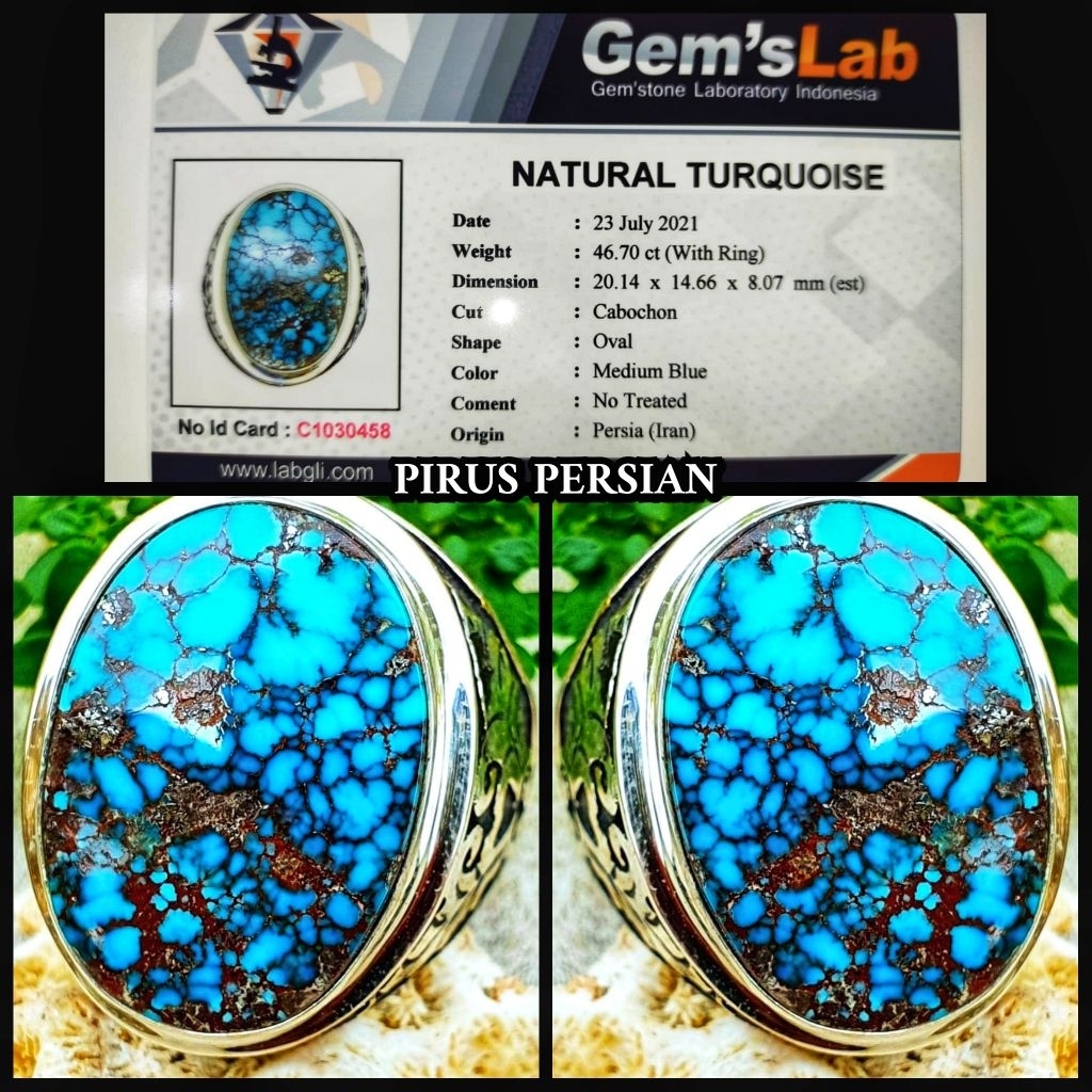 pirus blue persian kerikilan asli blue fancy + ring perak asli ya