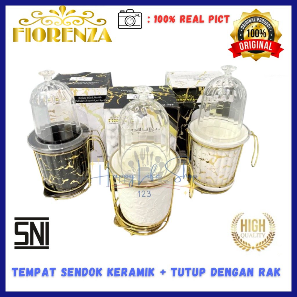 Tempat Sendok Keramik Fiorenza Dengan Tutup MP 788 / Tempat Sendok Keramik Marble FIORENZA