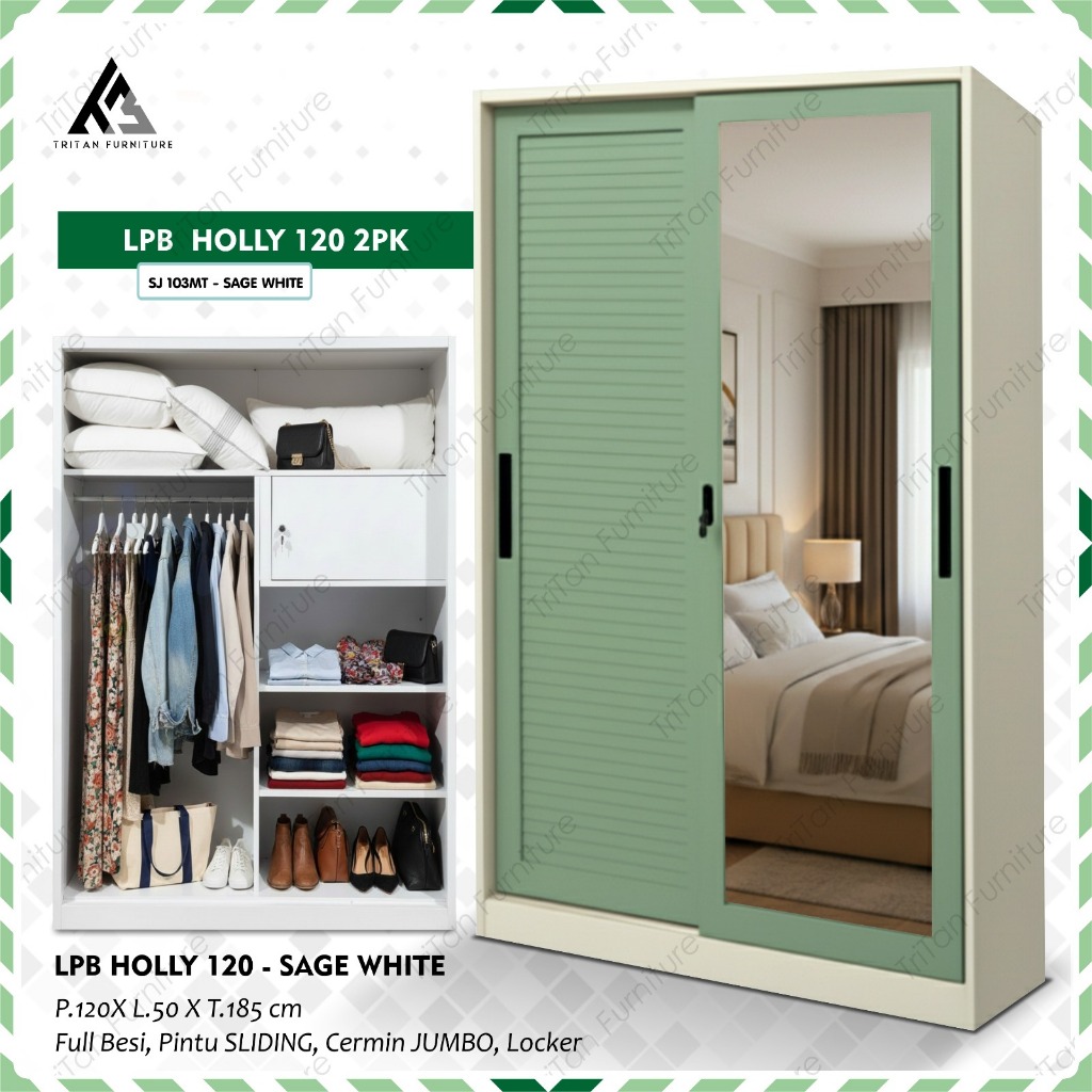 LPB HOLLY 120 2PK - Lemari Pakaian Besi 2 Pintu JALUSI Limited Edition