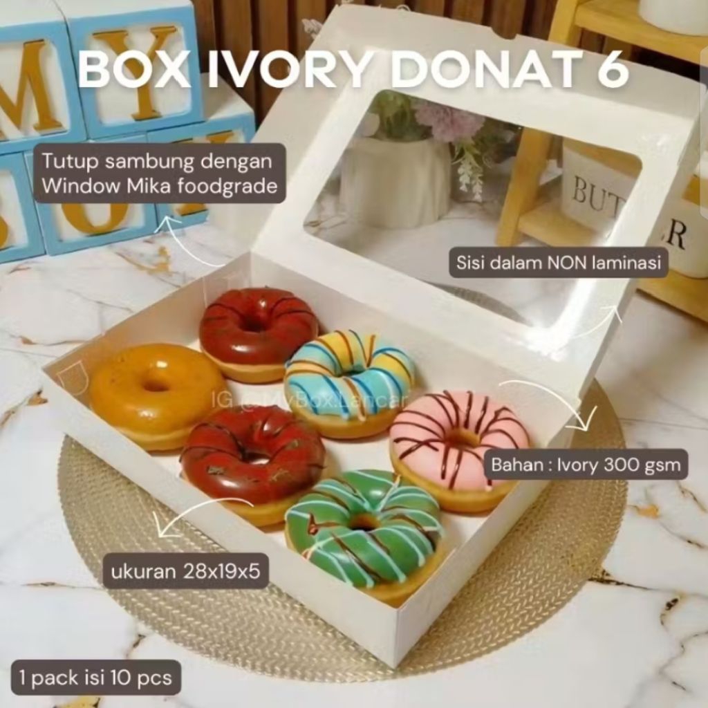 Kotak Dus IVORY Packaging Donat isi 6 Non laminasi Putih Kotak Putih