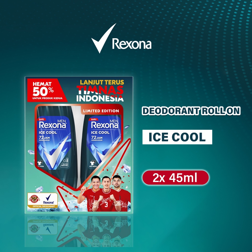 Rexona Men Ice Cool Roll On Deodorant 45ml x2 [TWIN PACK] Edisi Terbatas Timnas Indonesia Perlindung