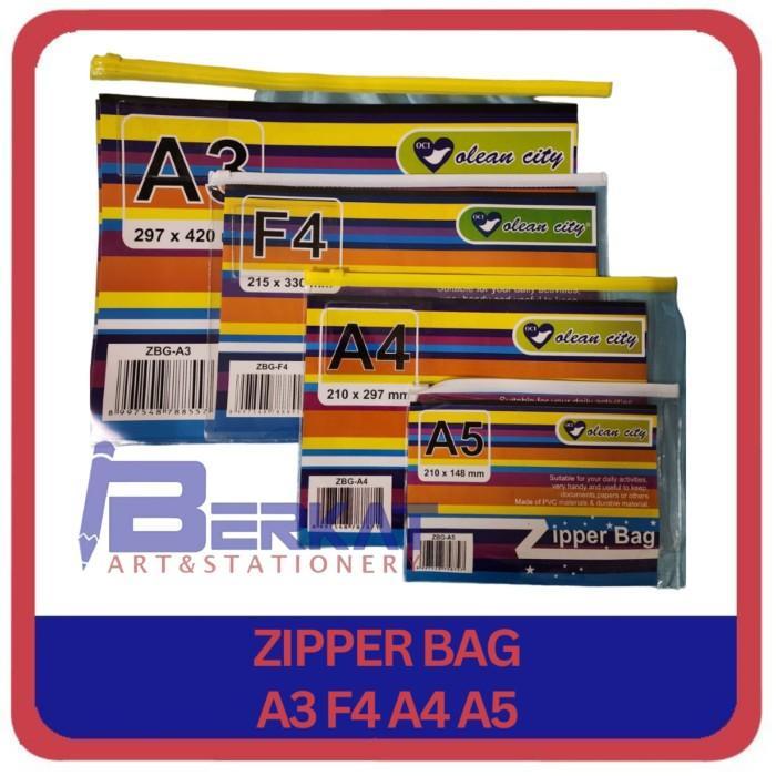 Zipper Pocket Bag Transparan Map Dokumen A3/F4/A4/A5