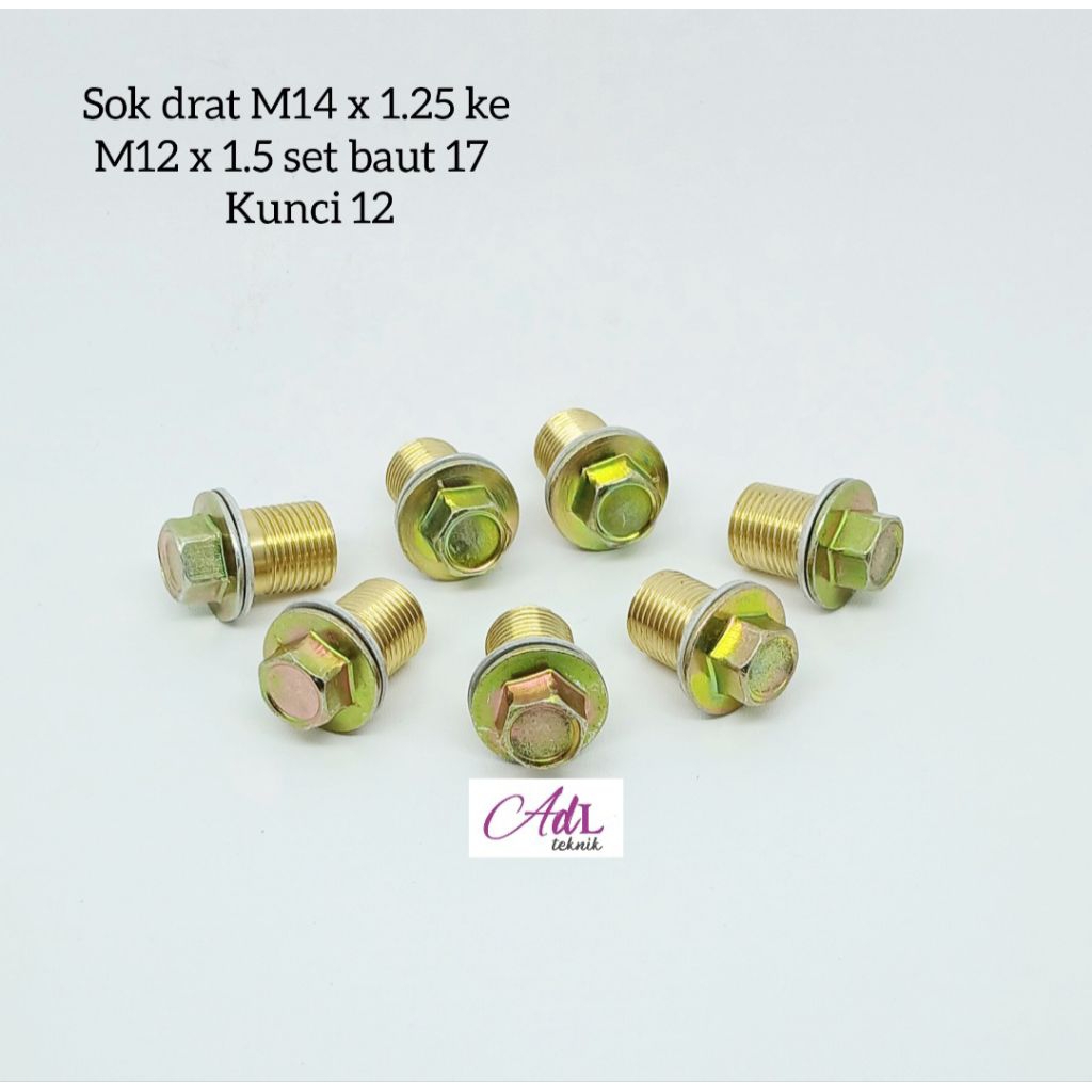 Sok Drat M14 x 1.25 ke M12 1.5 set Baut 17 kunci 12 SOK DRAT 19 drat halus ke 17