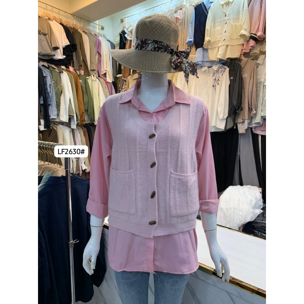 NewArrival#A03.173K-1 - LF2630# Kemeja Wanita Import Terbaru Kekinian Plus+ Vest-Rompi Rajut Premium