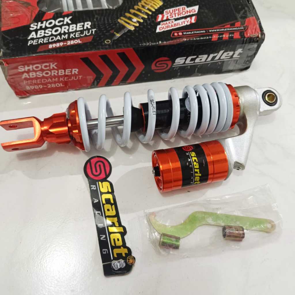 (COD) SHOCK BELAKANG SCARLET TABUNG ATAS MATIC CLICK MIO BEAT VARIO 310 mm PUTIH TABUNG ORANGE / SKO