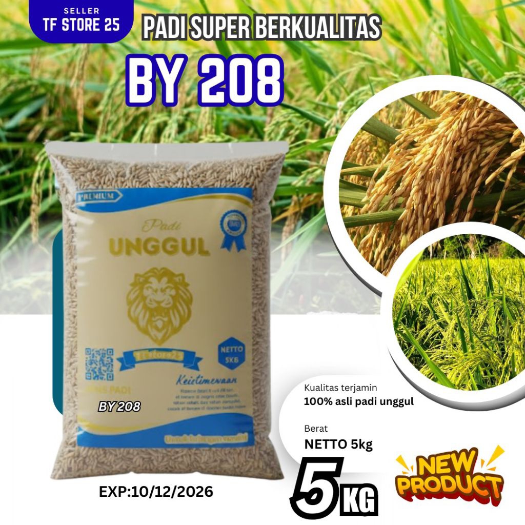 Benih padi BY 208 bibit unggul kemasan 5 kg 100% asli