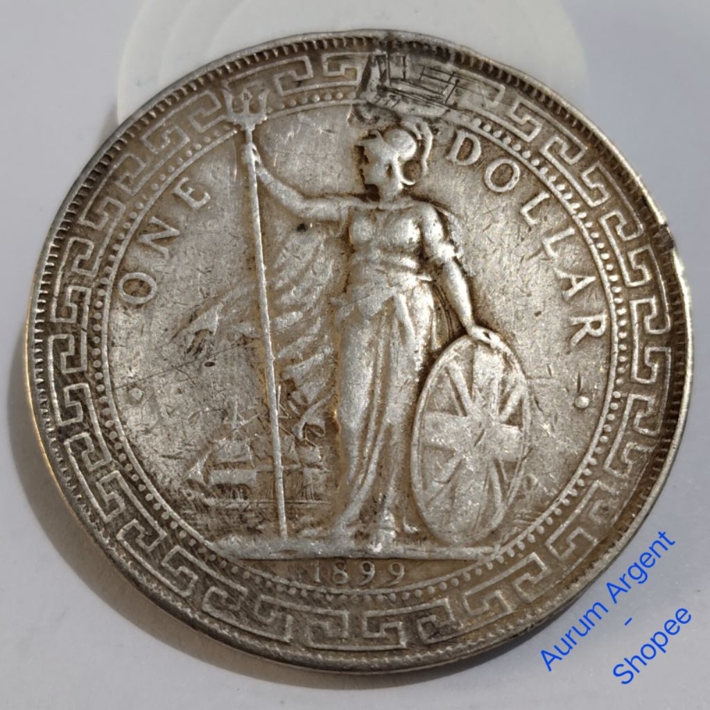 AB.93-- 1 PC KOIN KUNO PERAK ASLI ONE DOLLAR BRITISH TRADE DOLLAR TH 1899. -- COIN SILVER --