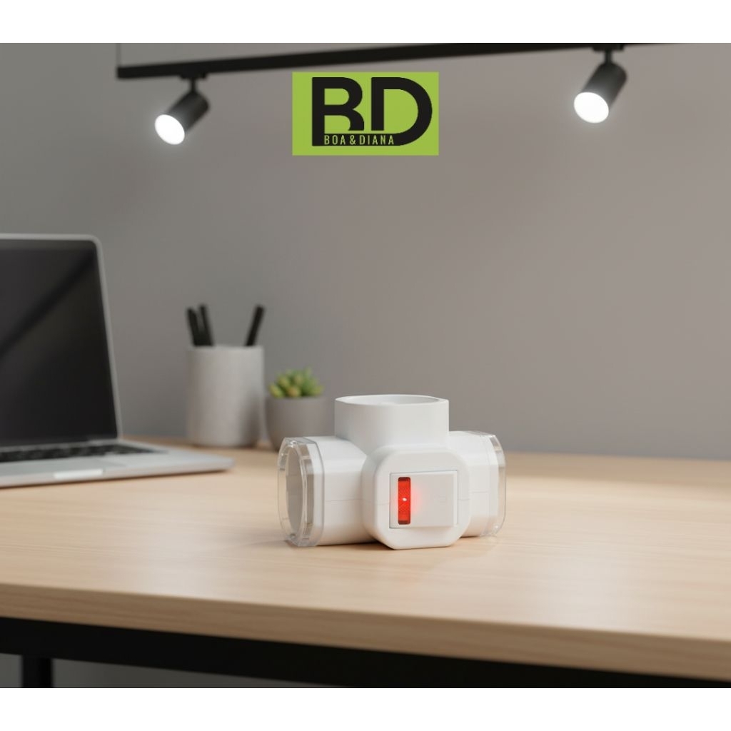 Krisbow Steker T 3 Arah SNI dengan Saklar On Off Stop Kontak T Cabang 3 Switch Putih