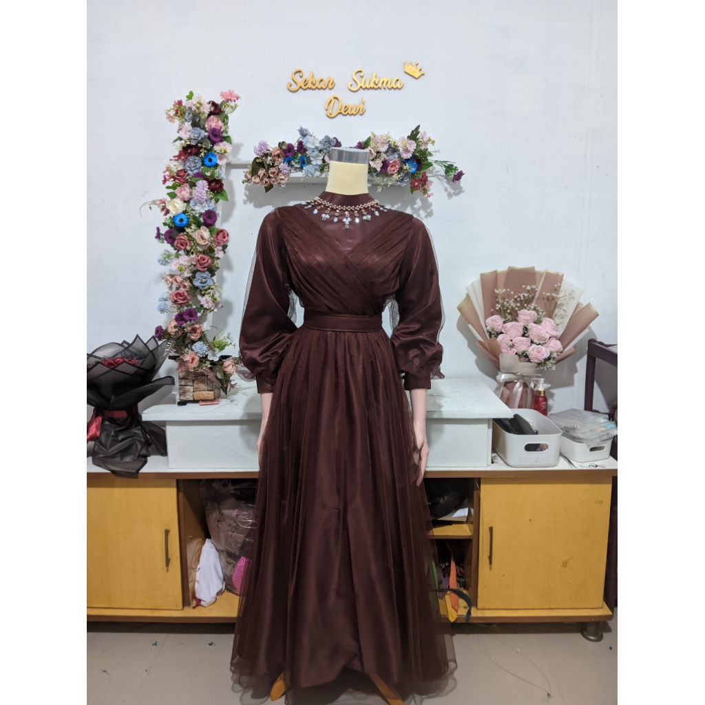 Gaun payet mewah dress payet mewah buat lamaran akad tunangan dress tile tulle payet kristal diamond