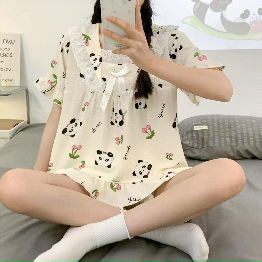 Piyama Leher Renda Kaos Premium - Setelan Hp Renda Import - Piyama Import - Baju tidur Import