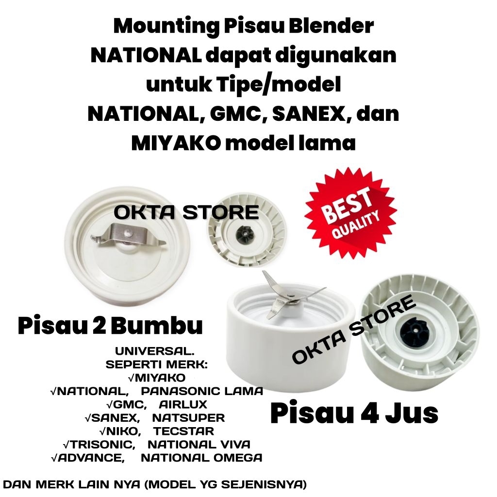 MANGKOK PISAU JUS MATA 4 + PISAU BUMBU MATA 2 BLENDER NATIONAL MIYAKO SANEX DLL GEAR KARET