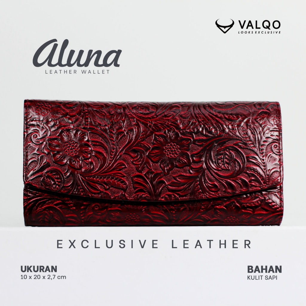 VALQO ALUNA bt Dompet Kulit Sapi Motif Timbul kartu wanita cewek perempuan