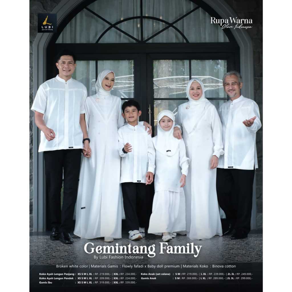 SERAGAM LEBARAN KELUARGA WARNA PUTIH SUSU TULANG TERBARU 2026 GEMINTANG FAMILY BROKEN WHITE BY LUBI 