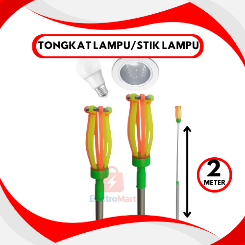 Tongkat Lampu Stik - Tongkat Lampu - Stik Lampu Full 2M - Tongkat Pengganti Lampu  - Satu Set Kepala