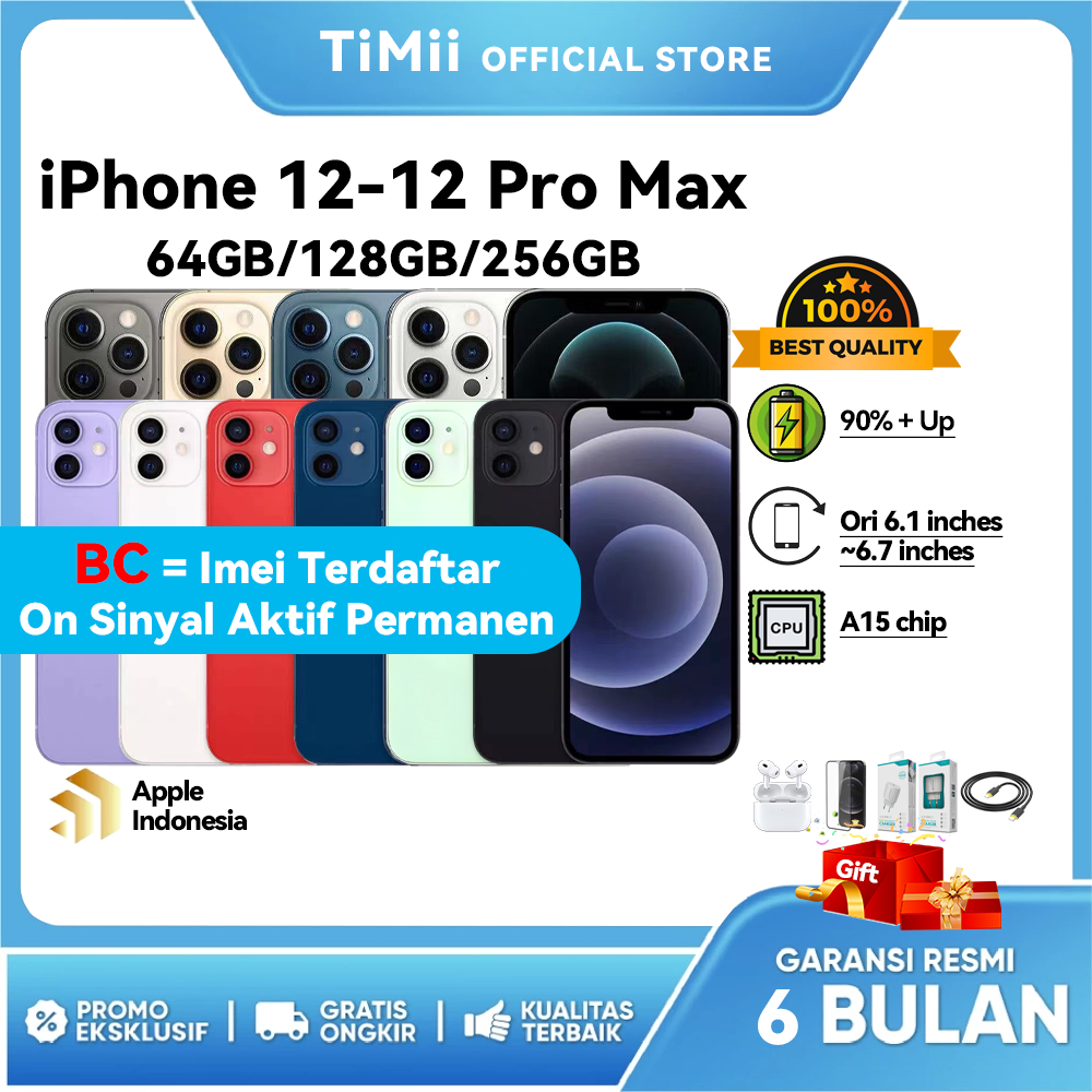 BC iPhone 12 / iP 12 Mini / iP 12 Pro / iP 12 Pro Max IMEI Terdaftar Beacukai Sinyal Permanen 64gb 1