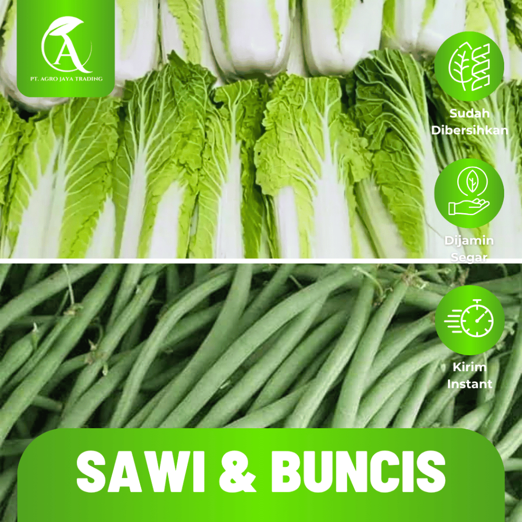 Sayur Sawi Putih Sawi Hijau Caisim Pakcoy Sawi Pahit + Buncis Lokal 1kg Segar Fresh Premium