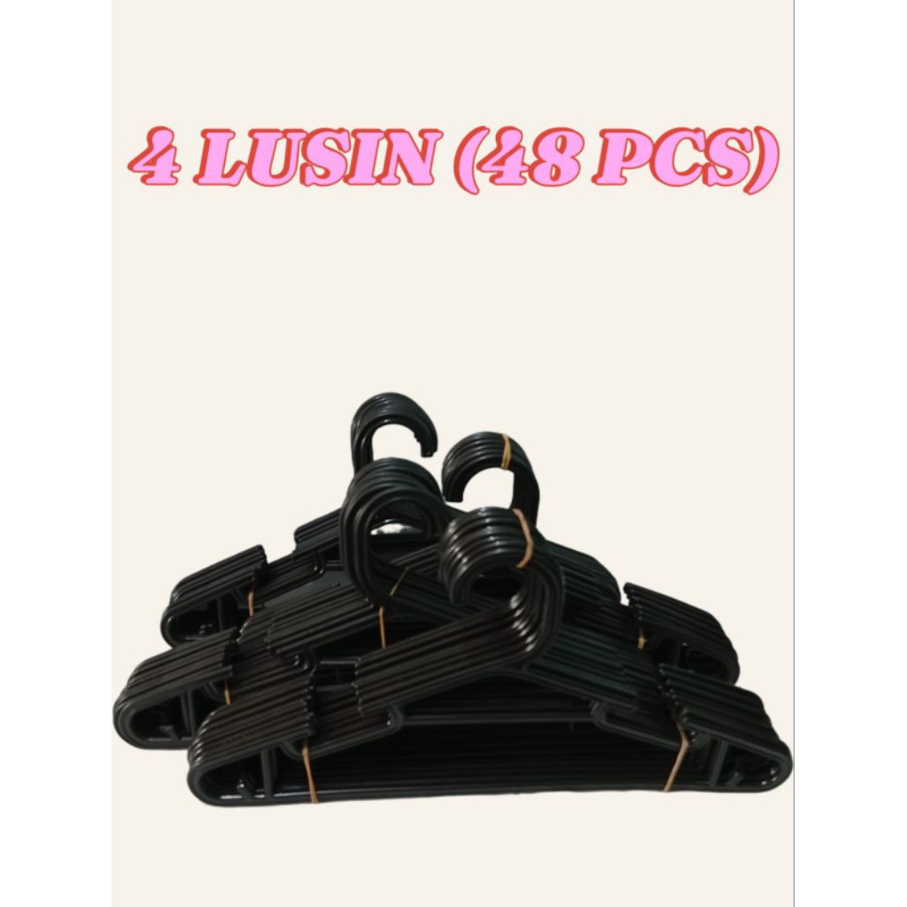 4 LUSIN/48 PCS HANGER PLASTIK HITAM KUAT DAN TEBAL