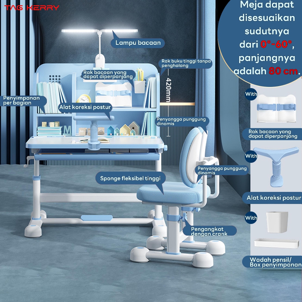 [PROMO] Meja dan kursi belajar Anak Muda Dengan Rak, Buku Meja Kursi Anak Dapat Diatur Tinggi & Ergo