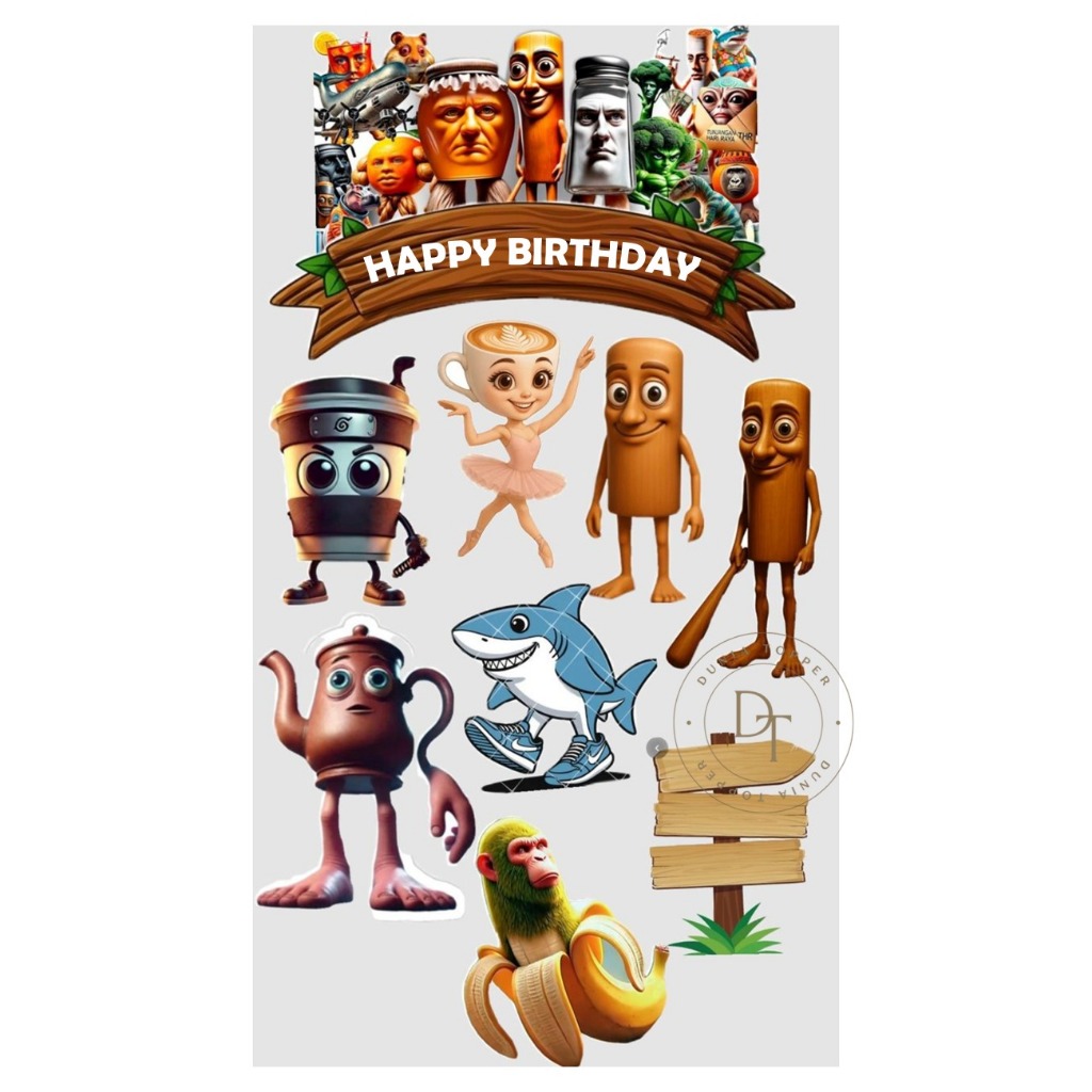 TOPPER Custom Animali TUNG-TUNG SAHUR/Hiasan Kue ULTAH Anak