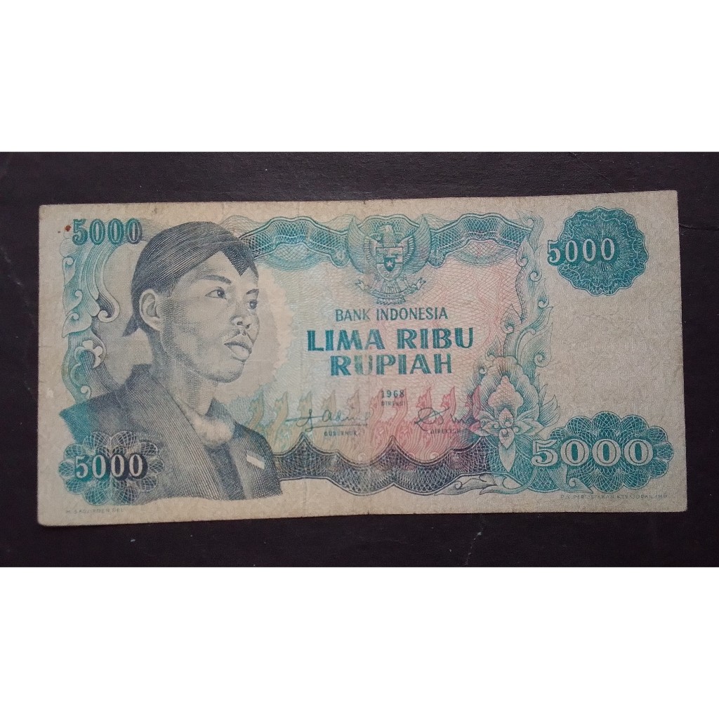 Uang Kuno 5000 Seri Sudirman Seri 2 Huruf DJ 361910 Kondisi CUCI dan Bekas Edar (VF)