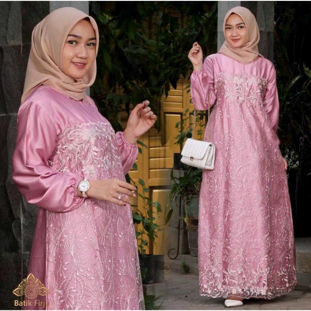 Gamis Farasya Brokat/ gamis wanita brukat mix satin/ terbaru dan terlaris