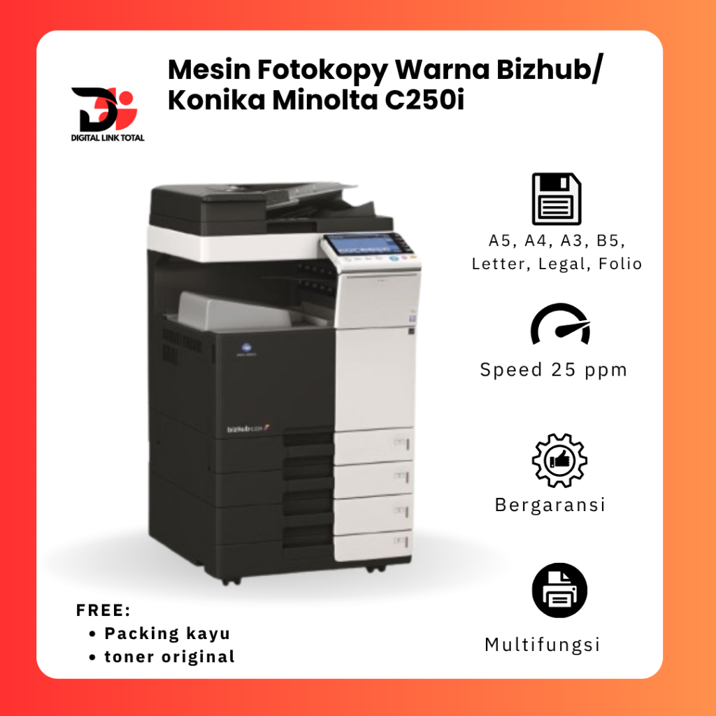 Konica Minolta Bizhub C250i bergaransi Mesin Fotocopy Warna A3 Mesin Fotocopy Multifungsi rekondisi